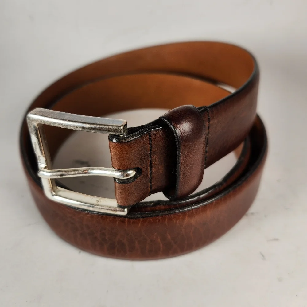 NORDSTROM Belt Men's Shop Size 40 Brown Leather Made USA Silver Buckle 1.5 Width